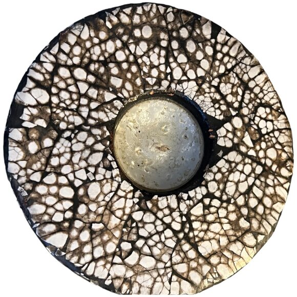 Heavy Ceramic Tealight Candle Holder Inlaid Eggshell Bohemian Boho 5" x 2.5 tall - Picture 8 of 10